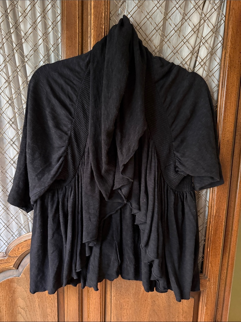 Anthropologie Black Draped Peplum Short Sleeve Cardigan SIZE MEDIUM
